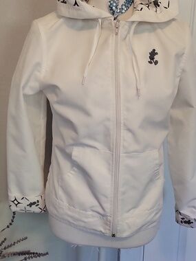 White Hooded Bomber Jacket with Character Embroidery